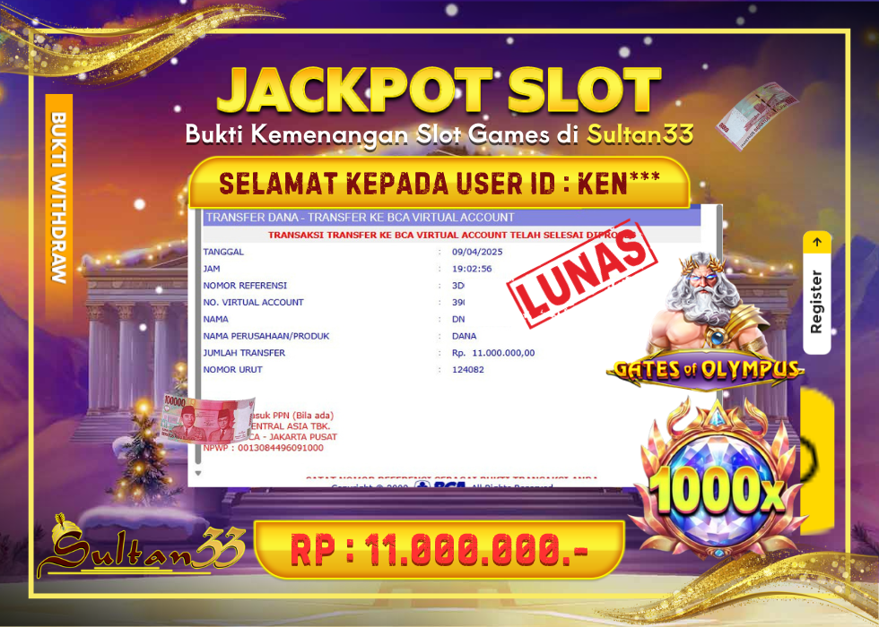 JACKPOT SLOT PRAGMATIC PLAY GATES OF OLYMPUS RP.11.000.000,- LUNAS DI SULTAN33!