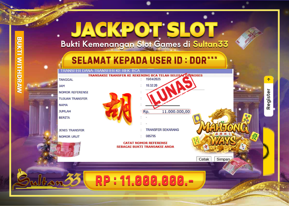 JACKPOT SLOT MAHJONG WAYS  RP.11.000.000,- LUNAS DI SULTAN33!