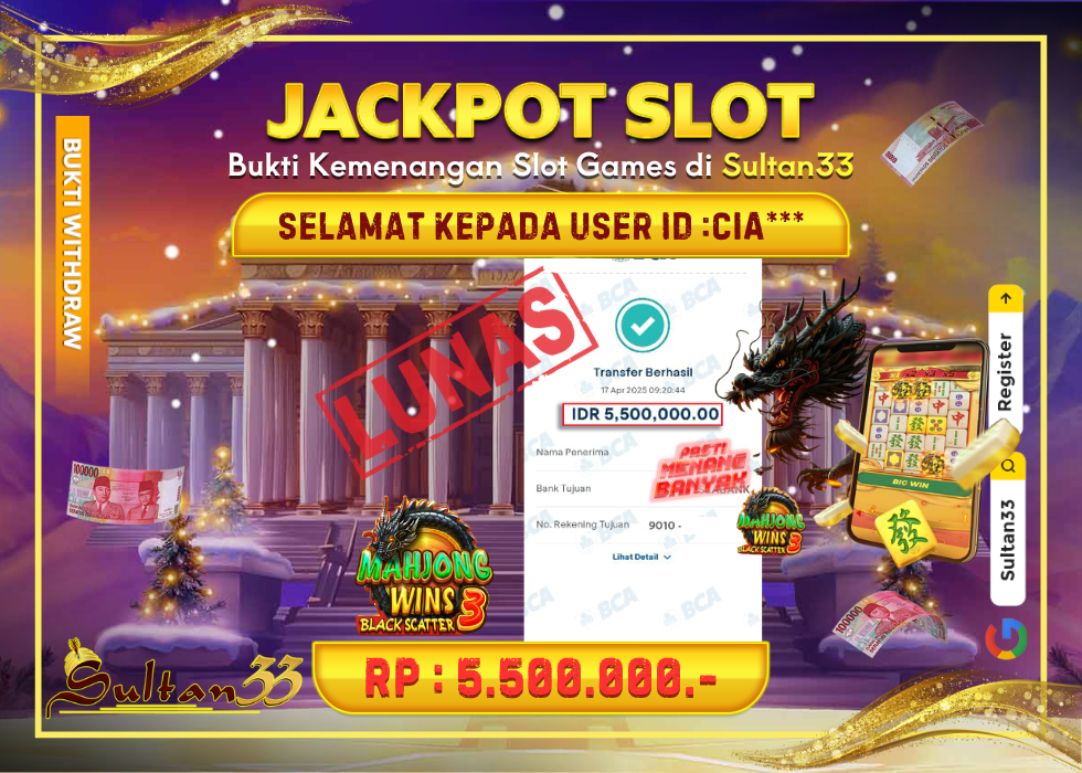 JACKPOT SLOT MAHJONG WINS 3  RP.5.500.000,- LUNAS DI SULTAN33!