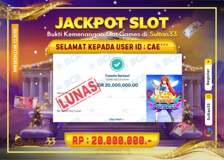 JACKPOT SLOT PRAGMATIC STARLIGHT PRINCESS RP.20.000.000,- LUNAS DI SULTAN33!