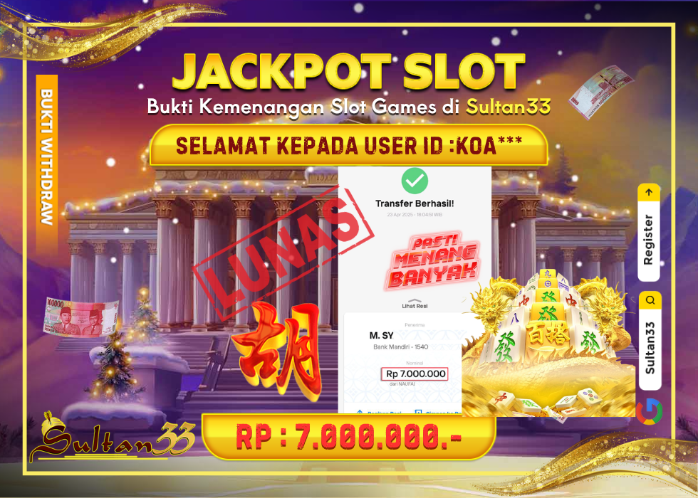 JACKPOT SLOT MAHJONG WAYS  RP.7.000.000,- LUNAS DI SULTAN33!