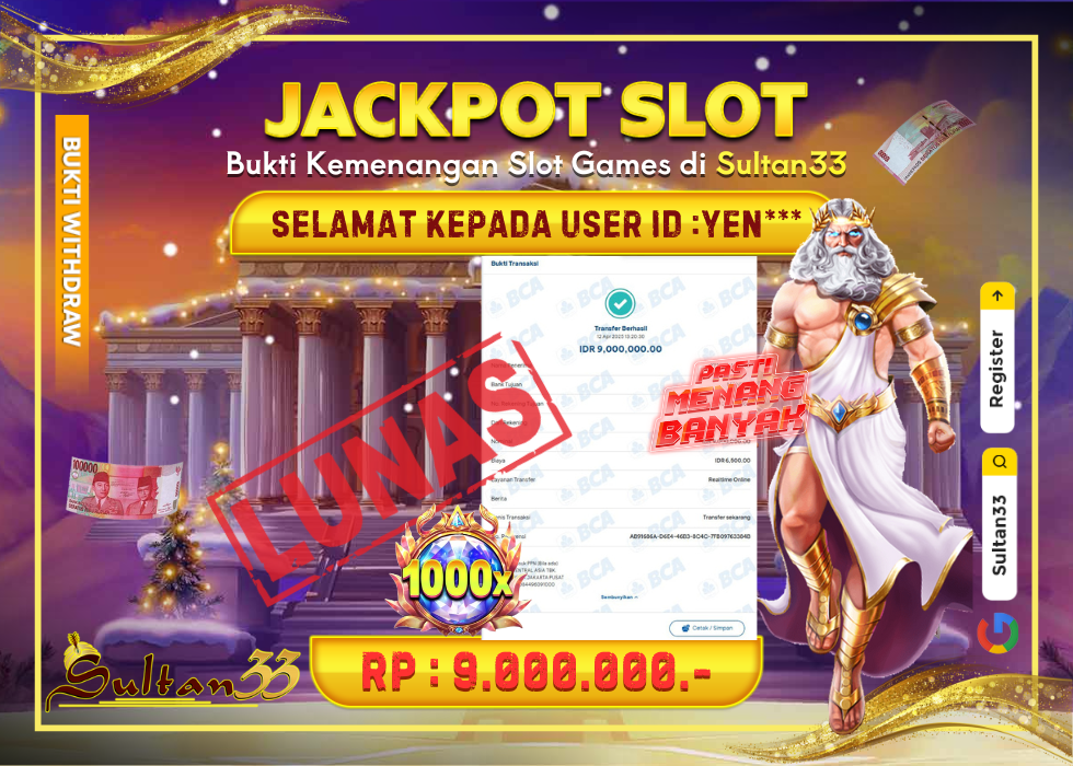 JACKPOT SLOT PRAGMATIC PLAY GATES OF OLYMPUS X1000 RP.9.000.000,- LUNAS DI SULTAN33!