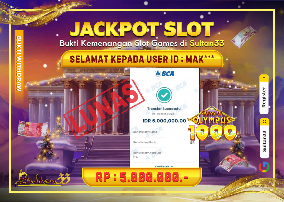JACKPOT SLOT PRAGMATIC GATES OF OLYMPUS 1000 RP.5.000.000,- LUNAS DI SULTAN33!