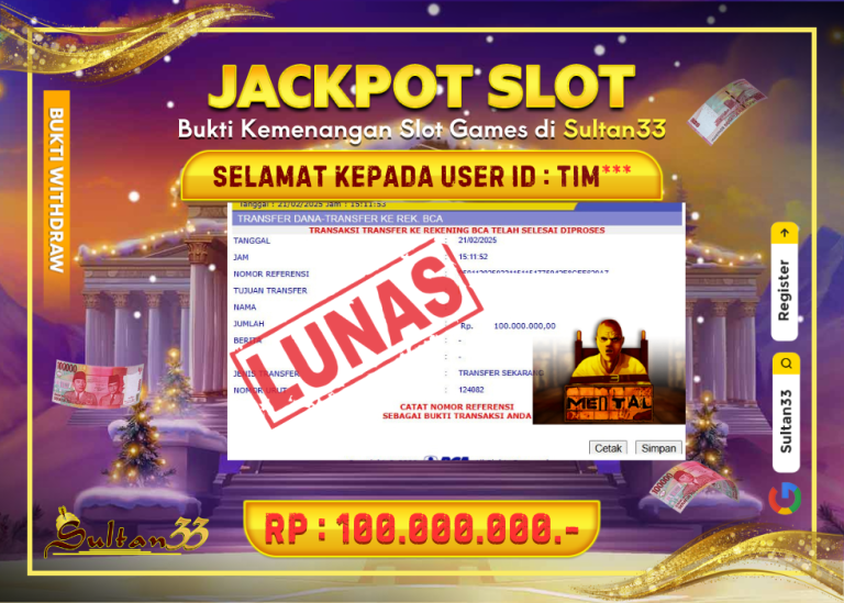 JACKPOT SLOT NO LIMIT CITY MENTAL RP.100.000.000,- LUNAS DI SULTAN33!