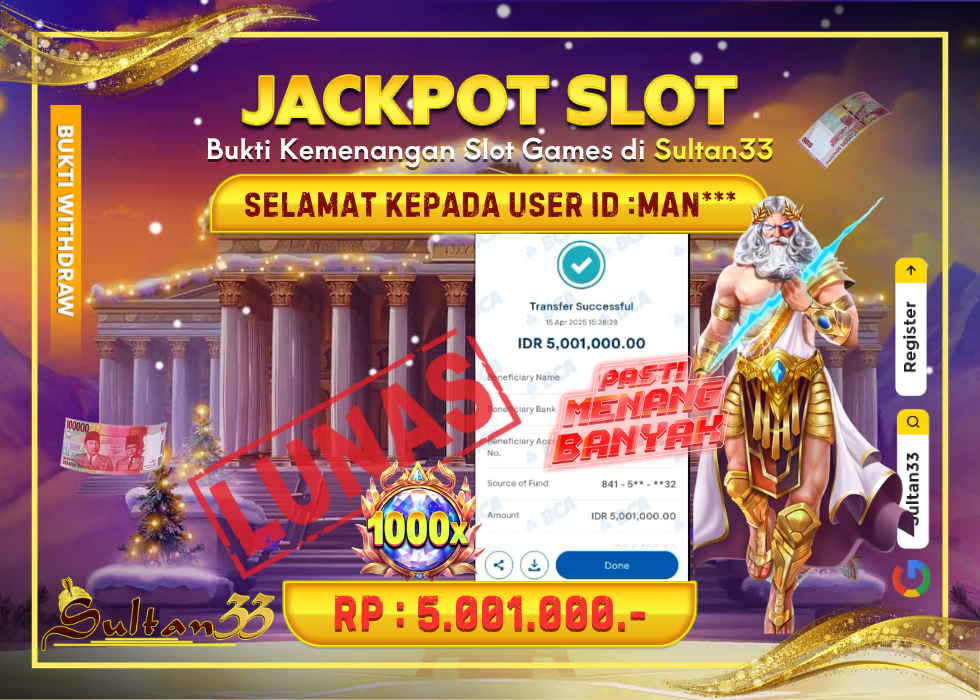 JACKPOT SLOT PRAGMATIC PLAY GATES OF OLYMPUS X1000 RP.5.001.000,- LUNAS DI SULTAN33!
