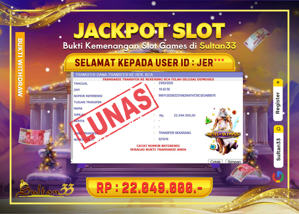 JACKPOT SLOT PRAGMATIC GATES OF OLYMPUS RP.22.049.500,- LUNAS DI SULTAN33!