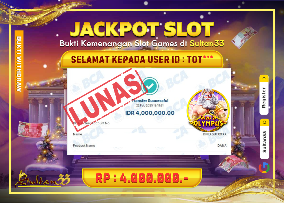 JACKPOT SLOT PRAGMATIC GATES OF OLYMPUS RP.4.000.000,- LUNAS DI SULTAN33!