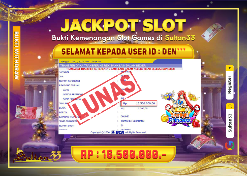 JACKPOT SLOT PRAGMATIC STARLIGHT PRINCESS RP.16.500.000,- LUNAS DI SULTAN33!