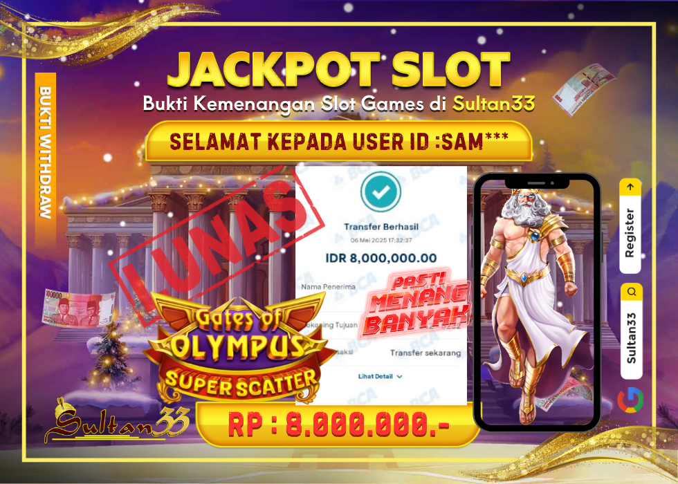 JACKPOT SLOT PRAGMATIC PLAY GATES OF OLYMPUS SUPER SCATTER RP.8.000.000,- LUNAS DI SULTAN33!