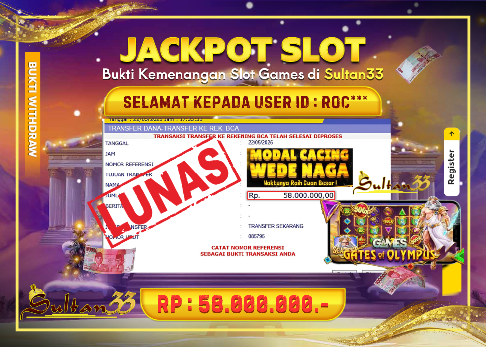 JACKPOT SLOT PRAGMATIC PLAY GATES OF OLYMPUS RP.58.000.000,- LUNAS DI SULTAN33!