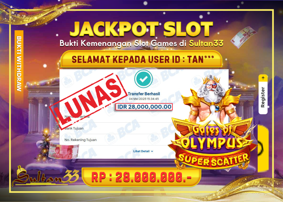 JACKPOT SLOT PRAGMATIC PLAY GATES OF OLYMPUS  RP.28.000.000,- LUNAS DI SULTAN33!