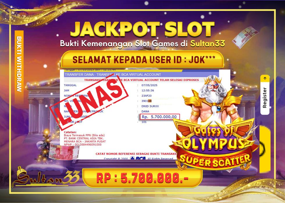JACKPOT SLOT PRAGMATIC PLAY GATES OF OLYMPUS SUPER SCATTER RP.5.700.000,- LUNAS DI SULTAN33!