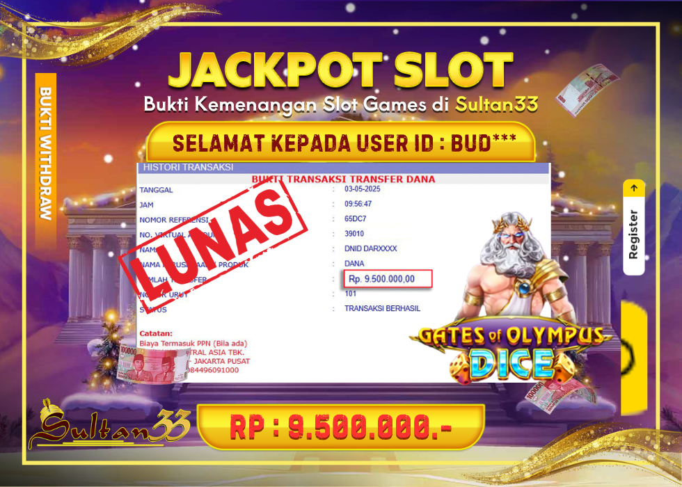 JACKPOT SLOT PRAGMATIC PLAY GATES OF OLYMPUS DIECE  RP.9.500.000,- LUNAS DI SULTAN33!