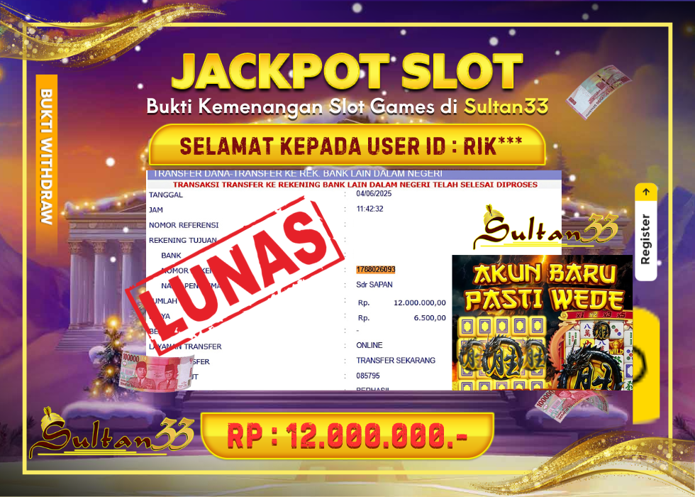 JACKPOT SLOT PRAGMATIC PLAY MAHJONG WINS 3 RP.12.0000.000,- LUNAS DI SULTAN33!