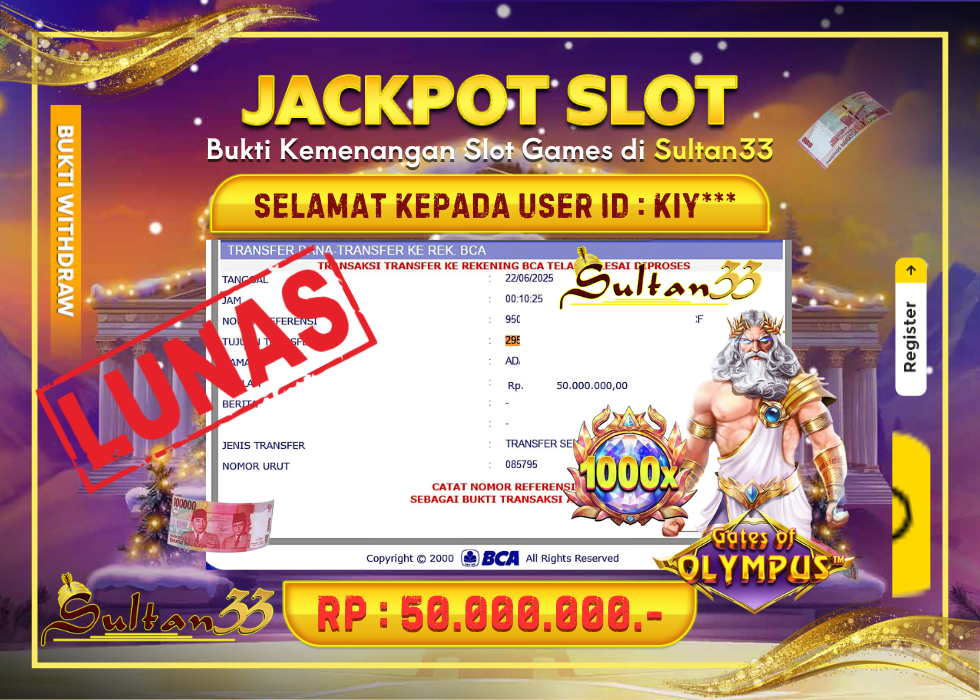 JACKPOT SLOT PRAGMATIC PLAY GATES OF OLYMPUS X1000  RP.50.000.000,- LUNAS DI SULTAN33!