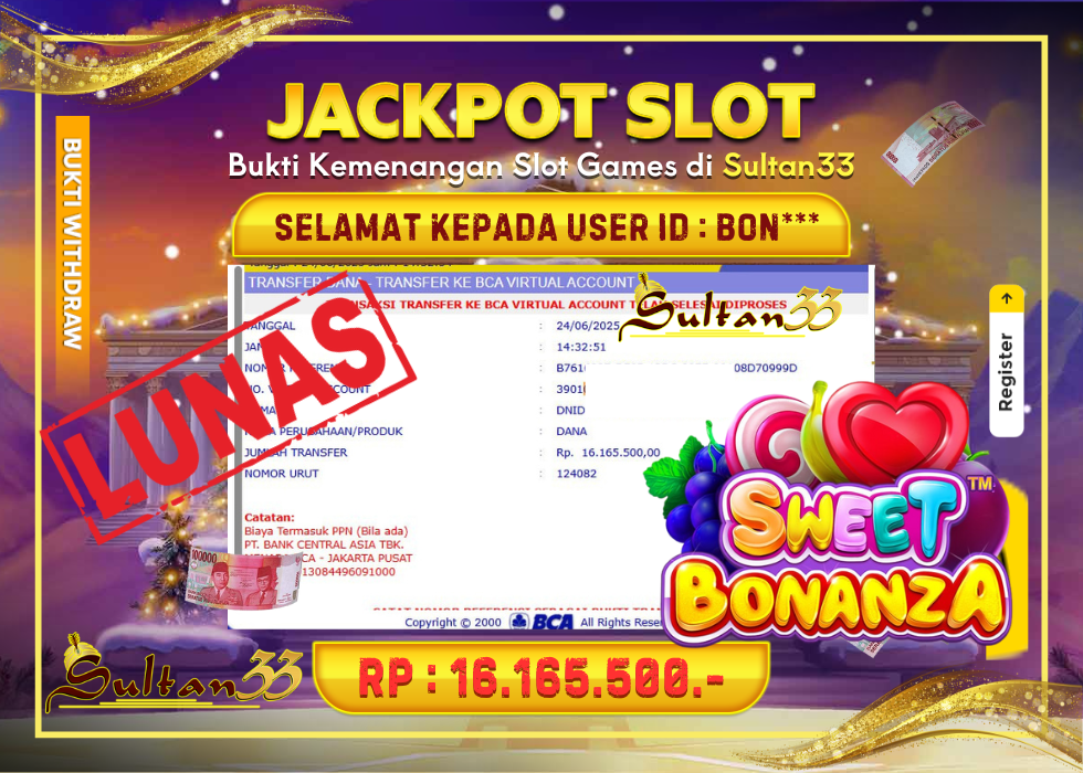 JACKPOT SLOT PRAGMATIC PLAY SWEET BONANZA RP.16.165.500,- LUNAS DI SULTAN33!